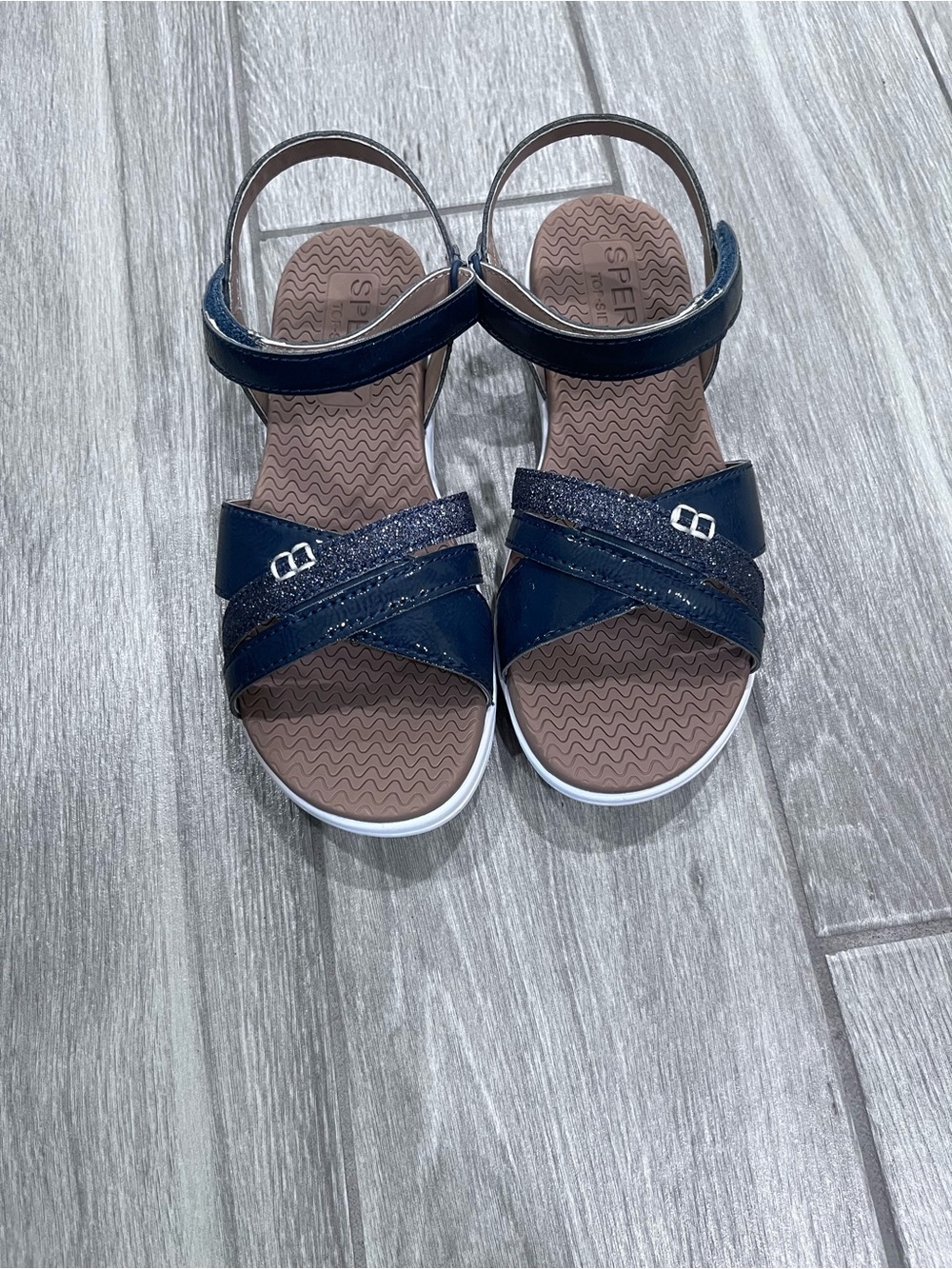 Sperry Girls Navy Glitter Strap Sandals